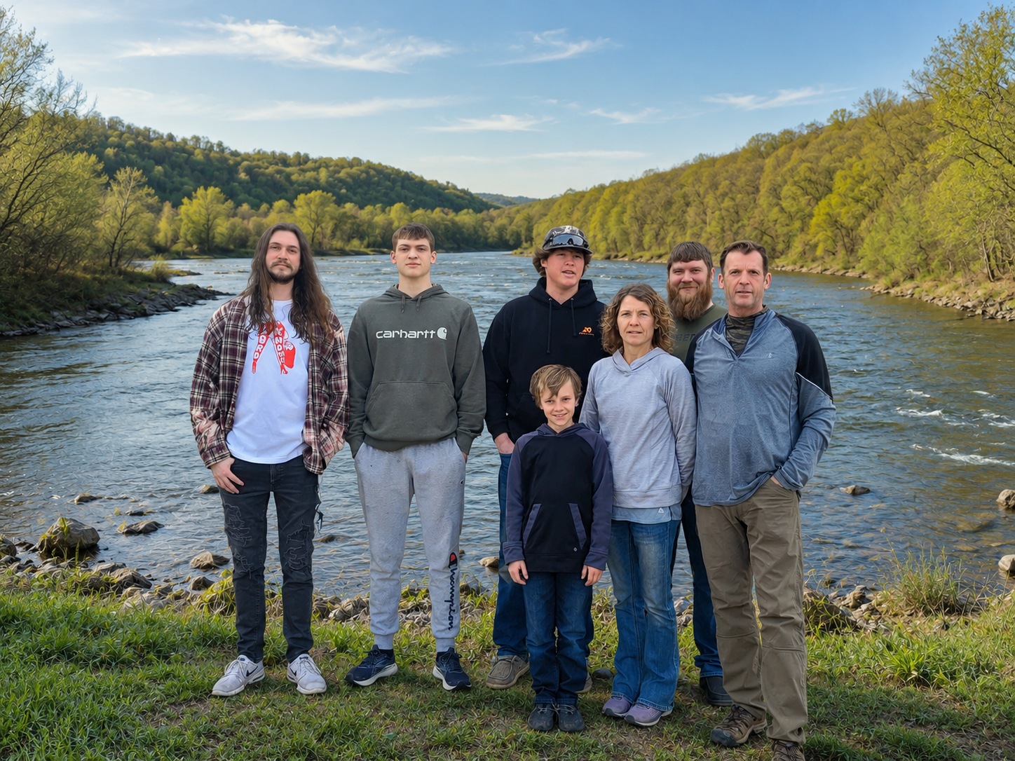 Dean Mierau with his family along the river